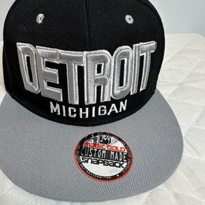 Mens Basketball Cap Hat Bold Script Detroit Michigan Strap Back Snap Black Gray